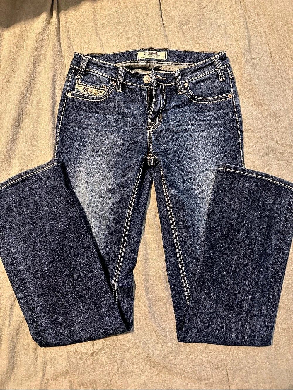 Rock & Roll Denim Mid Rise Bootcut Jeans in Blue Waist 26 Length 34